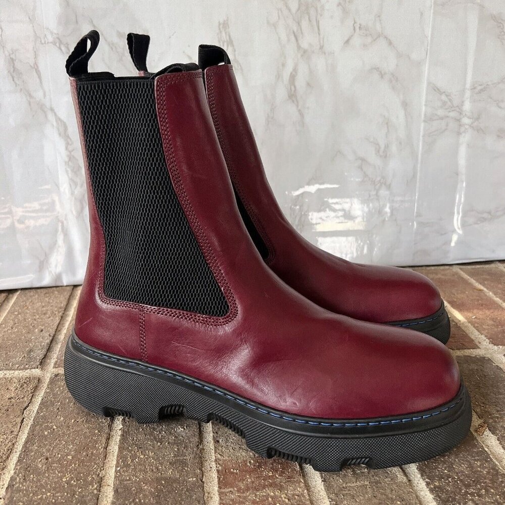 $1290 BURBERRY Gabriel Creeper Pull On Chelsea Boots Plum Leather Men EU 42 US 9 - Picture 5 of 10